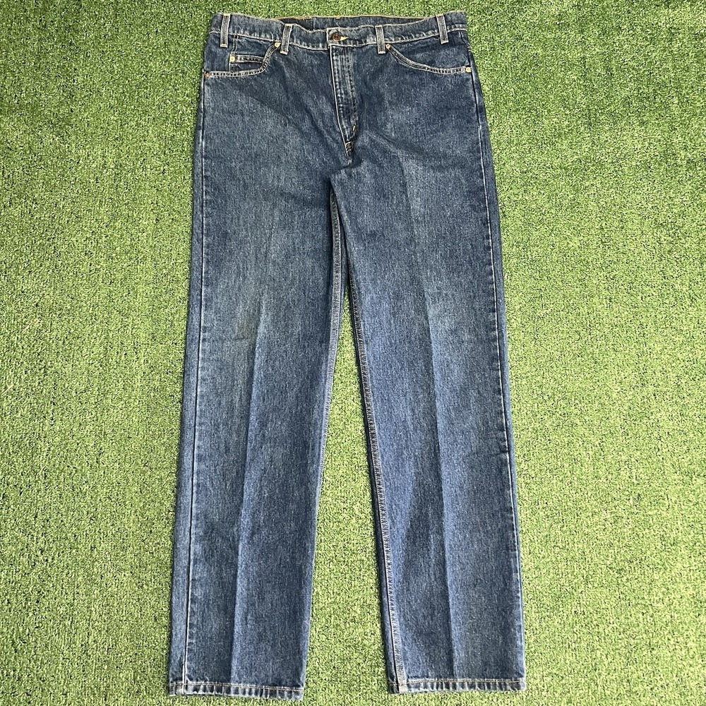 Vintage Levis 505 Regular Fit Orange Tab Denim Blue Jeans Mens 40x34 Dark Wash